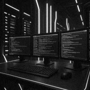 Close-Up of computer monitors in grey-scale