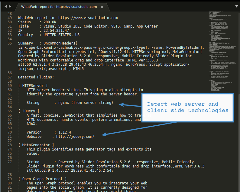 WhatWeb Wesbite Scan | HackerTarget.com