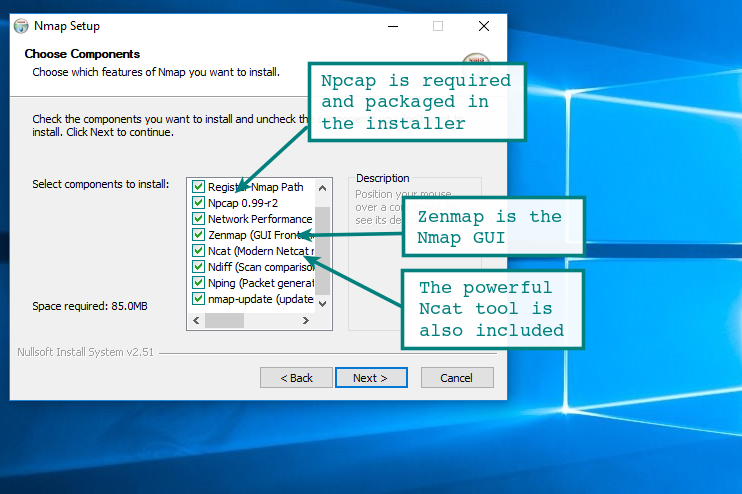 Screenshot of Nmap installation on Windows