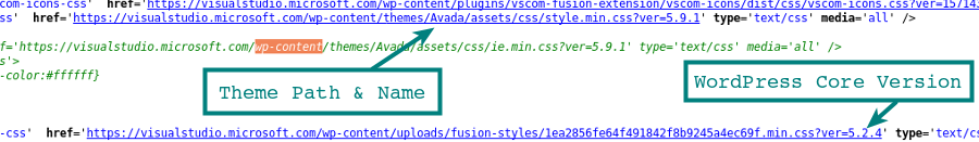 Source code showing wordpress theme