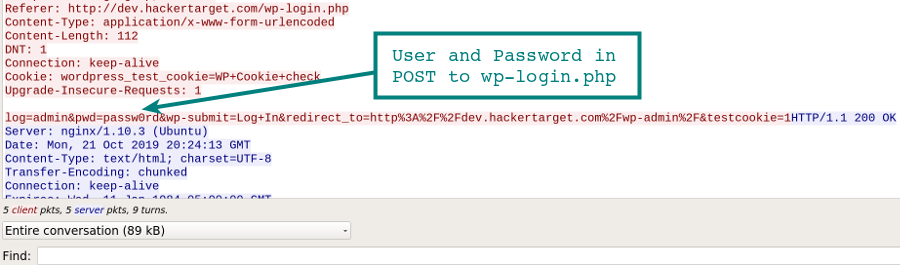 WordPress Password in Wireshark Capture